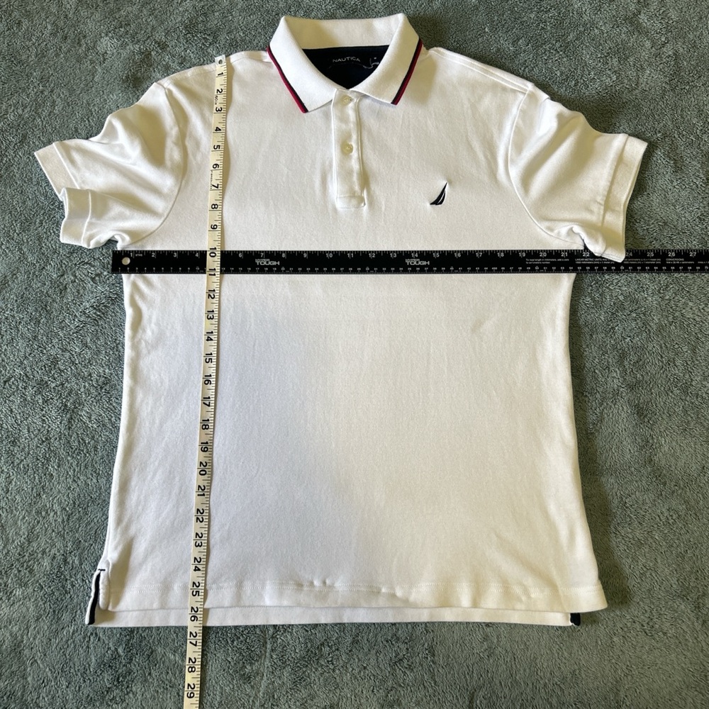 Nautica Classic White Cotton Polo Shirt w/ Red & Navy Trim | Size Medium - Picture 7 of 7